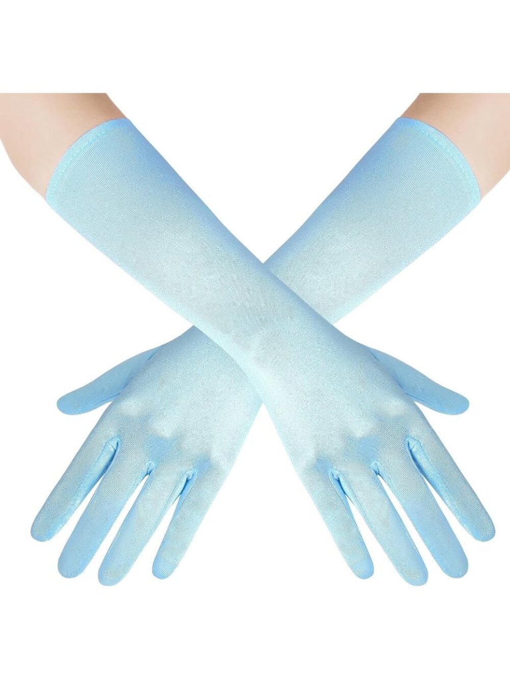 Women's Baby Blue Long Satin Opera Gloves 1920s Flapper Costume Party Gloves